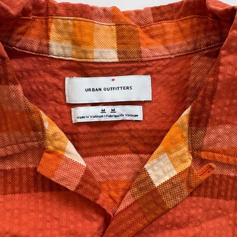 Urban Outfitters Seersucker Orange Plaid Button Up Short Sleeve Shirt Size M - Picture 3 of 8